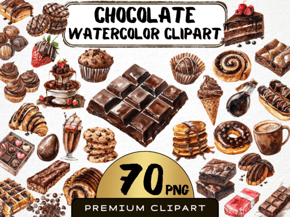 Download Watercolor Chocolate Clipart - Premium Bundle