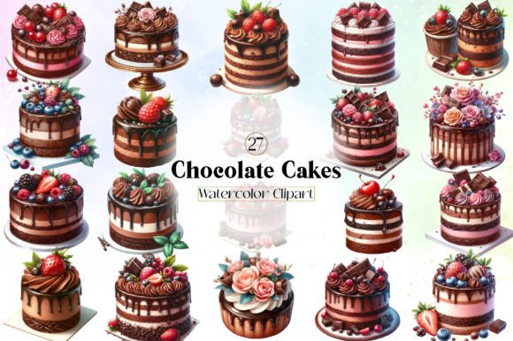 Download Watercolor Chocolate Cakes Clipart - Premium Bundle